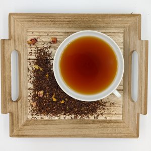 Rooibusch-Tee aus kontrolliert biologischem Anbau mit Sonnenblumenblüten, Rosen- und Orangenblüten, Aroma Dosierung: 2 Eßlöffel/Liter Ziehzeit: 8 - 10 Minuten