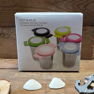 POT & MUG Mikro-Tee-Ei aus Edelstahl mit schwarzem Silikon/Sieb für losen Tee/Anti-Rutsch-Griffe