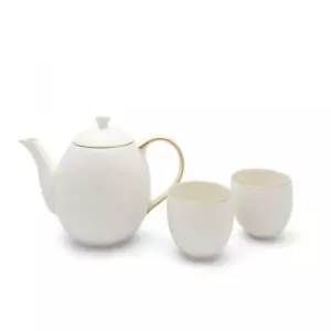 BREDEMEIJER Tee - Set - Canterbury Kanne mit 2 Bechern, weiß mit Goldrand