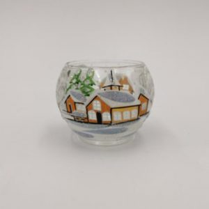 Teelichthalter handbemalt transparent - Winterlandschaft m. braunen Häusern
