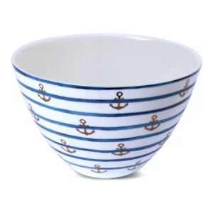 MAASS Fine Bone China Schale 600 ml Indigo maritim Streifen & kleiner Anker